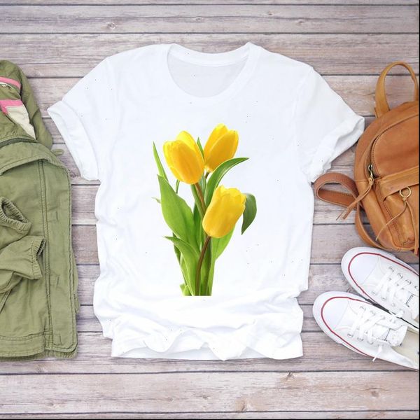 

floral camisas mujer harajuku women clothing flower graphic tee, White