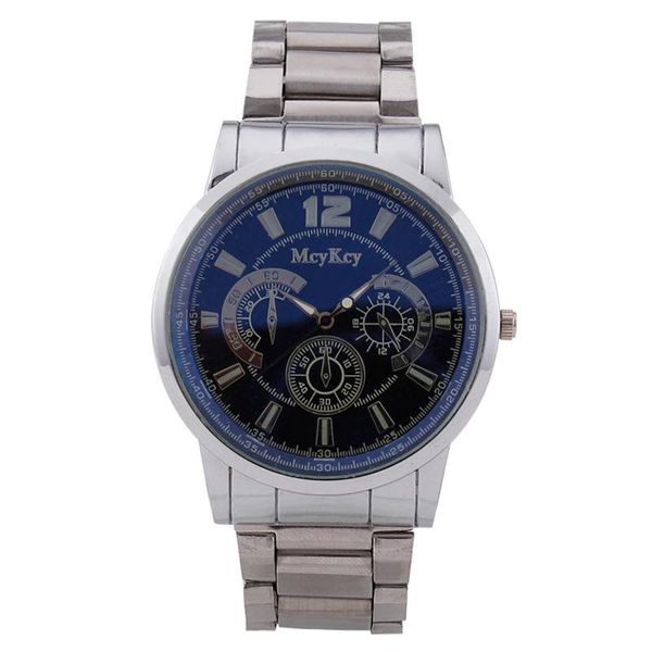 

wristwatches blue light three eye steel band men's watch quartz factory wholesale one substitute, Slivery;brown