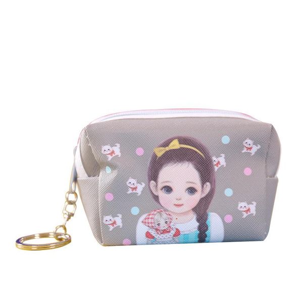 

girl's square coin purse pvc cartoon printed zipper cloth clutch, White