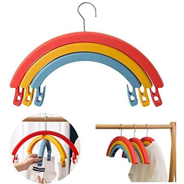 

hangers & racks three-layer rainbow rotating clothes hanger, 360Â° swivel hook, anti-slip clothespin clip multifunctional no trace coats hang