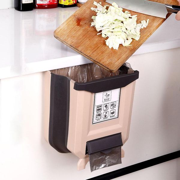

waste bins kitchen folding wall-mounted trash can household cabinet door hanging car storage sorting goods