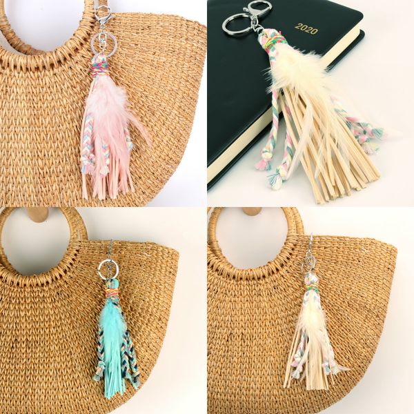 

Feather Leather Delicate Tassels Women Keychain Bag Pendants Car Key Ring Charm Jewelry Gift For Friends