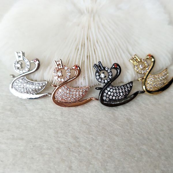 

10pcs cz zircon micro pave connector,swan double bails beads charm,diy bracelet necklace jewelry finding ct305, Bronze;silver