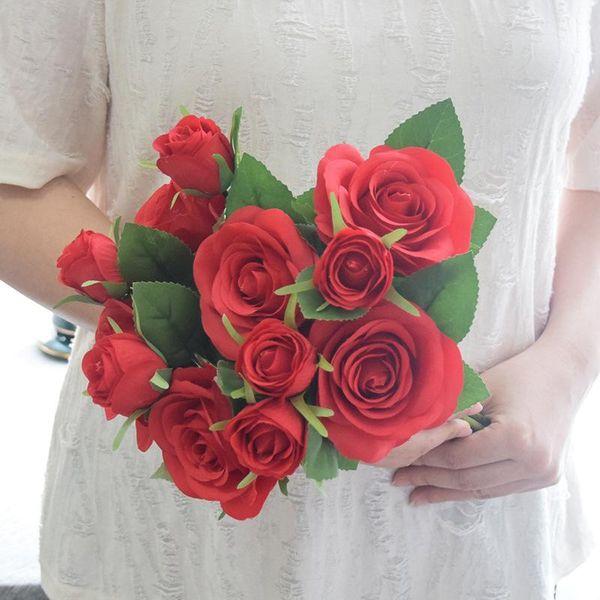 

decorative flowers & wreaths artificial rose flower double head bulgarian fake dining table set soft dress floral bouquet