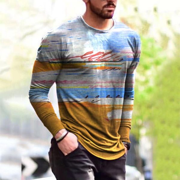 

men's t-shirts casual streetwear vintage 3d printed long sleeve o-neck round neck pullover t-shirt leisure tunic, White;black