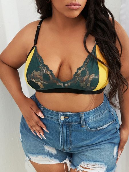 

plus contrast lace bra v4r4#, Black;white