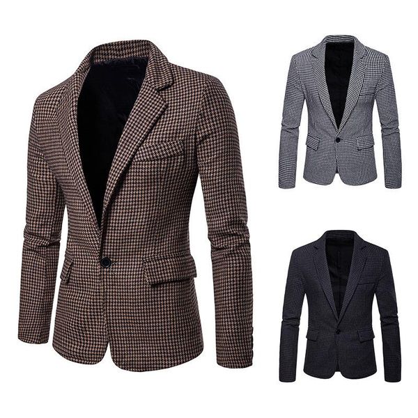 

men's suits & blazers european code leisure houndstooth large size suit jacket slim plaid one button, White;black