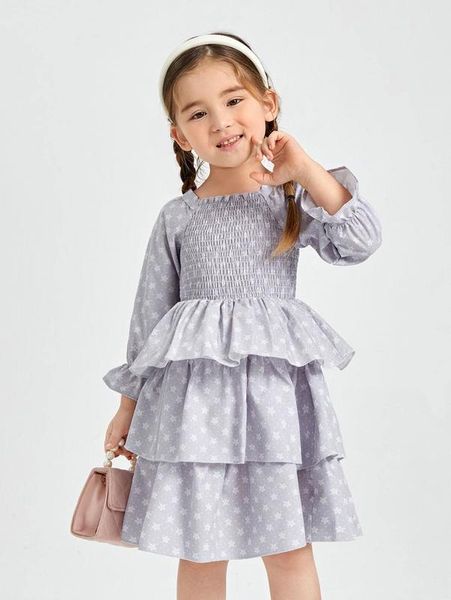 

toddler girls polka dot print shirred bust layered hem dress she, Red;yellow