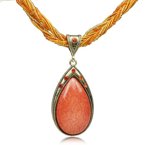 

chokers chic elegant tear drop gem bohemia pendant glass beads cord rope chain clavicle necklace db022, Golden;silver