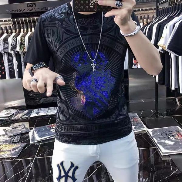 

men's short sleeve o-neck t- shirt mrhome 2022 summer young fashion printing hip-hop mercerized cotton trendy streetwear male tees clot, White;black