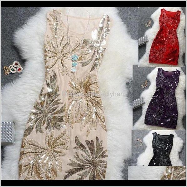 

womens clothing apparel drop delivery 2021 elegant vintage sequin plus size floral women black blue red short cocktail coctail party, White;black