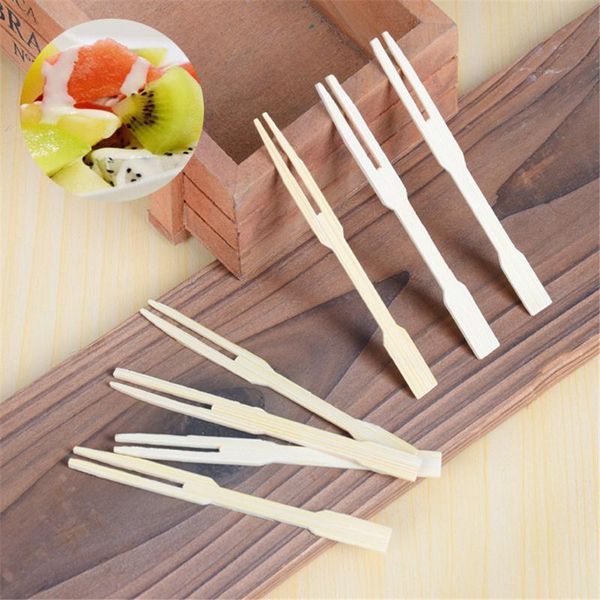 

disposable flatware 100pcs/bag bamboo wooden fruit fork snack cake dessert pick toothpick party home decor tableware