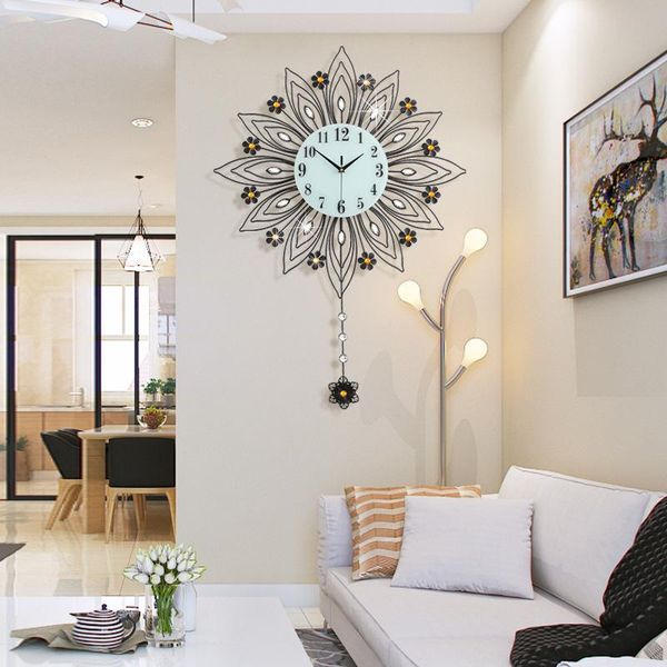 

wall clocks large size creative simple rural style mute metal clock, living room fashion european home decoration iron quartz clock