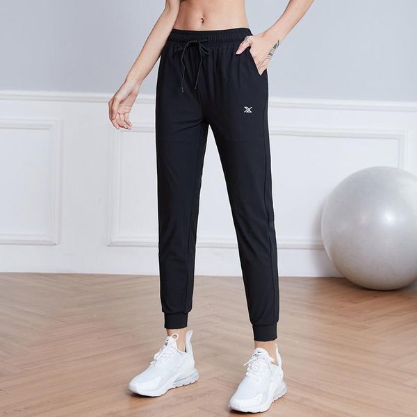 

running pants nylon workout sweatpants women loose sports training gym yoga slim high-waist quick dry fitness jogging trousers, Black;blue