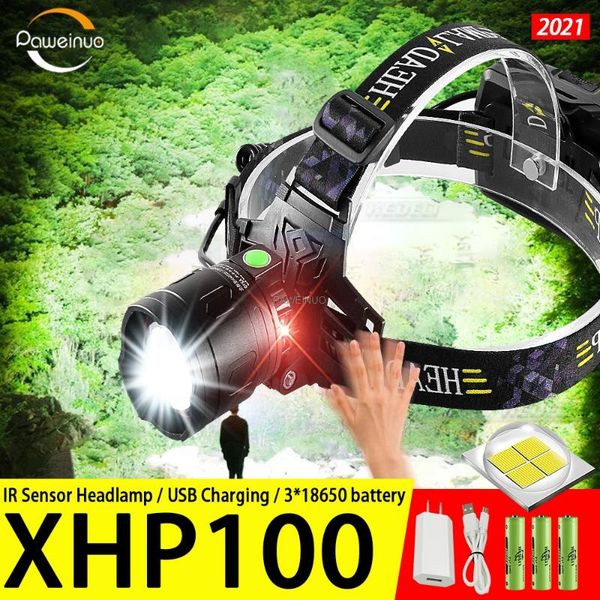 

sensor led headlamp 18650 usb rechargeable headlights waterproof camping lantern powerful fishing torch light headlamps