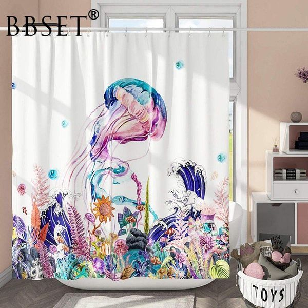 

ocean life shower curtain colorful jellyfish and tropical fish pattern waterproof multi-size douchegordijn bathroom decor curtains