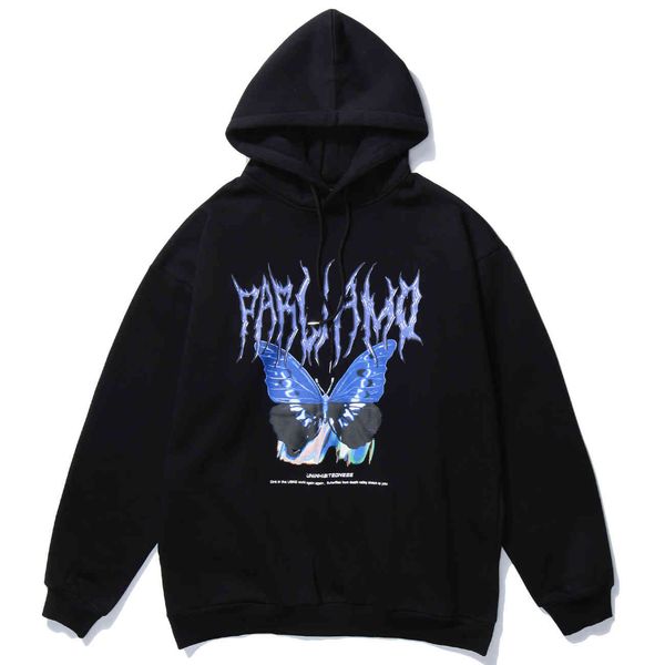 

men's sweaters hooded hoodie butterfly print, male hip hop, harajuku, plus size, loose, high street, White;black