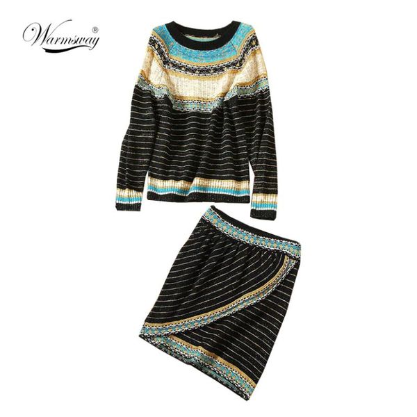 

women vintage hit striped colored knitted pullovers sweaters +skirts 2 pieces clothing sets suits c-254 women's tracksuits, Gray