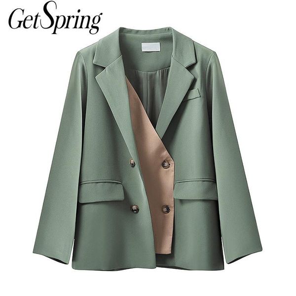 

women's suits & blazers getspring women blazer color matching double breasted vintage and jackets all match casual suit coats 2021, White;black