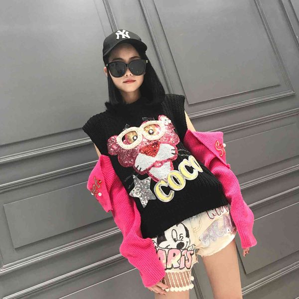 

sweaters sweater women's autumn and winter original thai fashion brand sequins beaded hit color sweet off-shoulder slim top, White;black