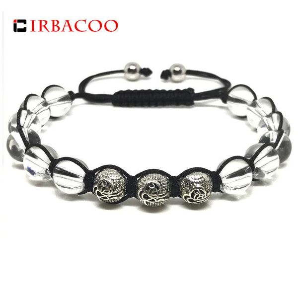 

charm bracelets irbacoo 2021 fashion men bracelet clear stone with 8mm metal ball for women braided macrame jewelry gift, Golden;silver