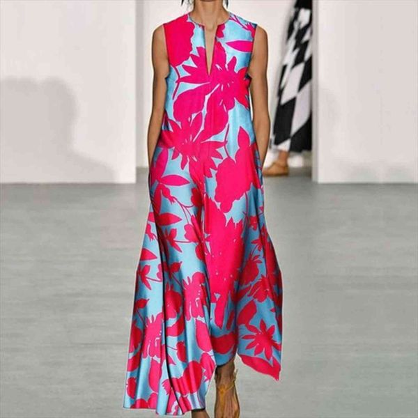 

sleeveless long summer vintage women dresses v neck print bohemian a line dress elegant casual cool ladies party vestidos, Black;gray