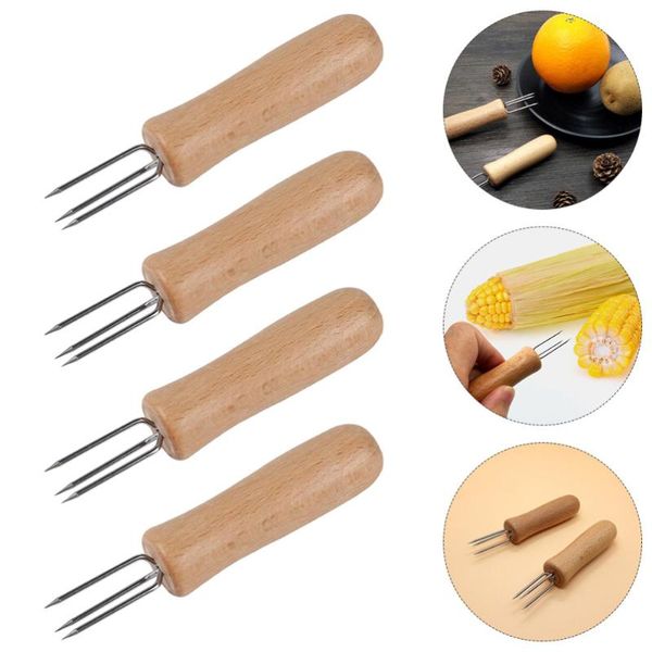 

10pcs stainless steel corn forks wooden handle (assorted color)