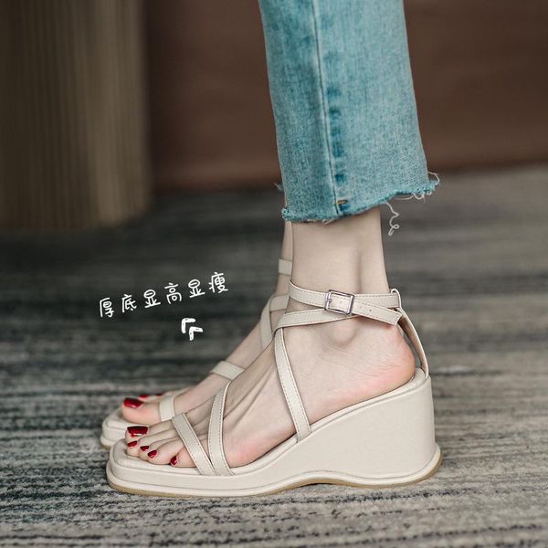 

sandals low woman leather low-heeled rubber fabric rome pu hoof heels slides, Black