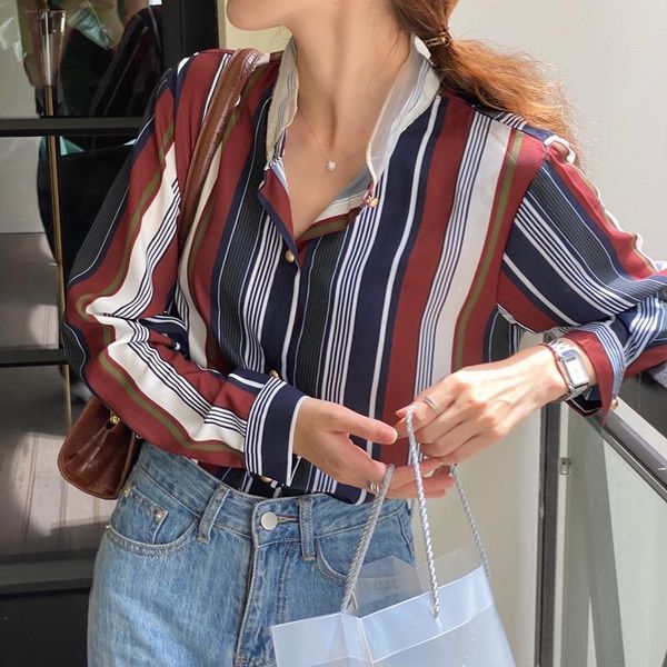 

mesh hem patchwork office lady colorful stripped blouse women long sleeve shirt chemise femme blusa mujer camisa women's blouses & shir, White