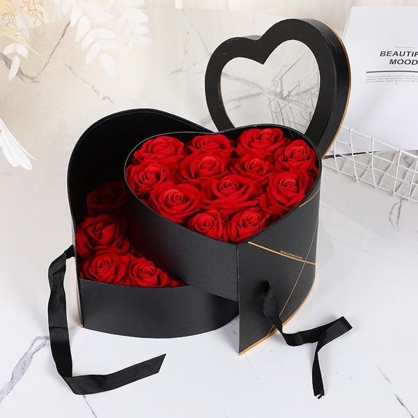 

luxury paper packaging eternal decorative preserved rose flowers in heart shaped gift box wrap