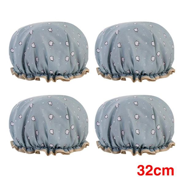 

shower caps 4pcs bath accessories cartoon peva waterproof home bathroom women cap cute cat printed elastic adults bonnet double layer