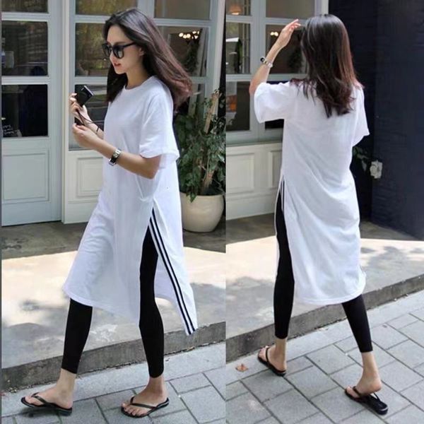 

0626# (100% cotton) mid year korean loose white short sleeve t-shirt dress, Black;gray