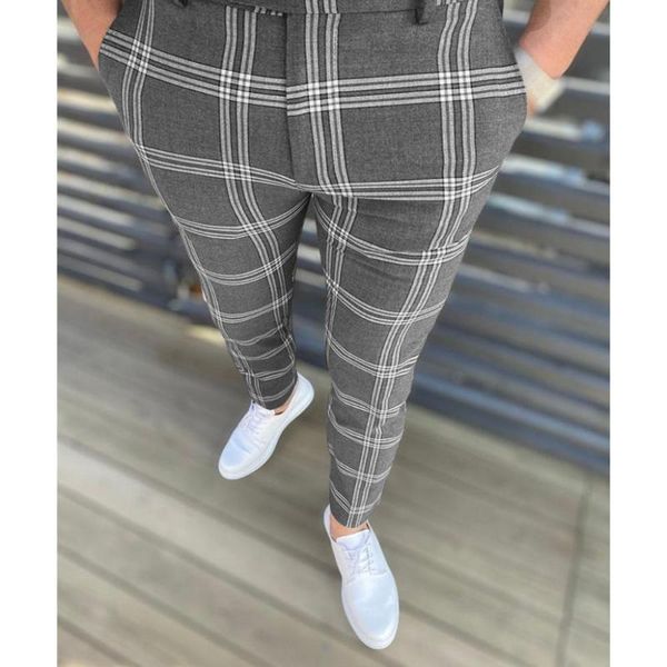 

men's jeans large plaid stripe casual leggings, Blue