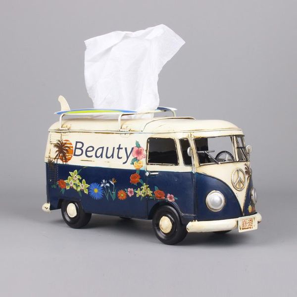 

decorative objects & figurines multicolor flower bus model retro car tissue box home decoration ornaments crafts vintage living room decor