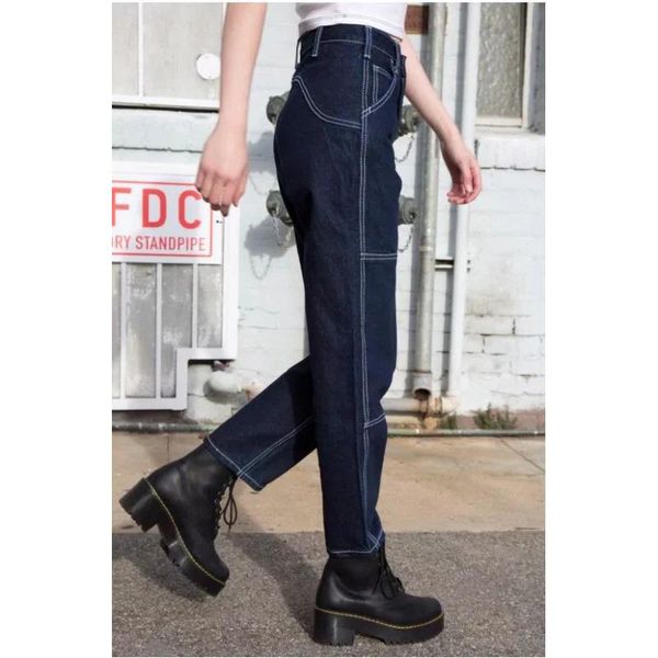 

women's jeans wide leg denim cargo pants women fashion casual high waist big pockets long boyfriend for trousers, Blue