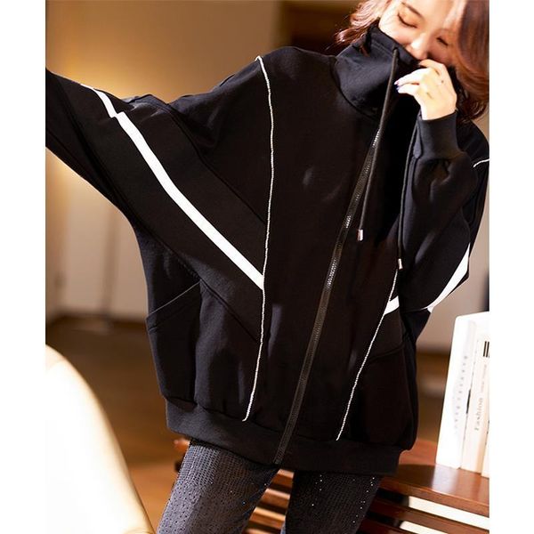 

women's hoodies & sweatshirts batwing sleeve cardigan sweater female black harajuku chic hooded stitching loose coat streetwear wo