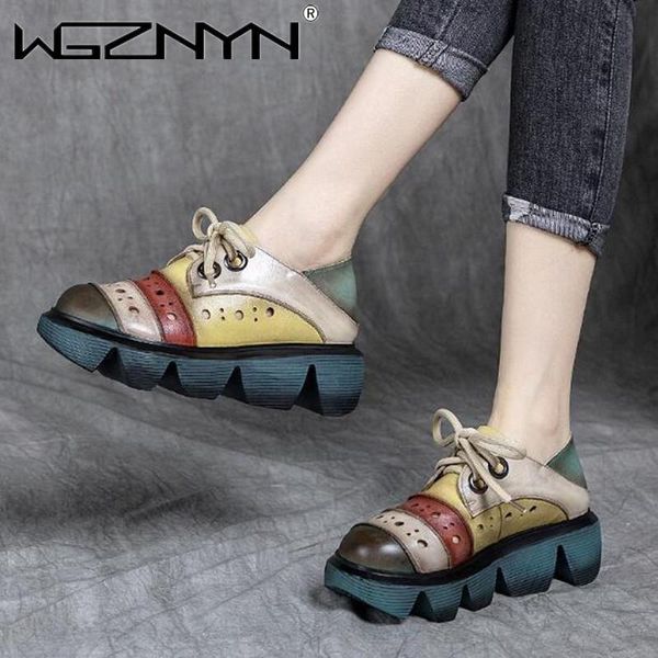 

sandals single shoe women muffin national style leather heightening footwear retro thick sole contrast color hollow out hole, Black