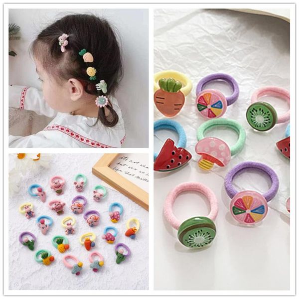 

hair accessories 10pcs cute cartoon fruits rope set elastic bands girls kids ponytail holder scrunchie flower rings hairband 2021, Slivery;white