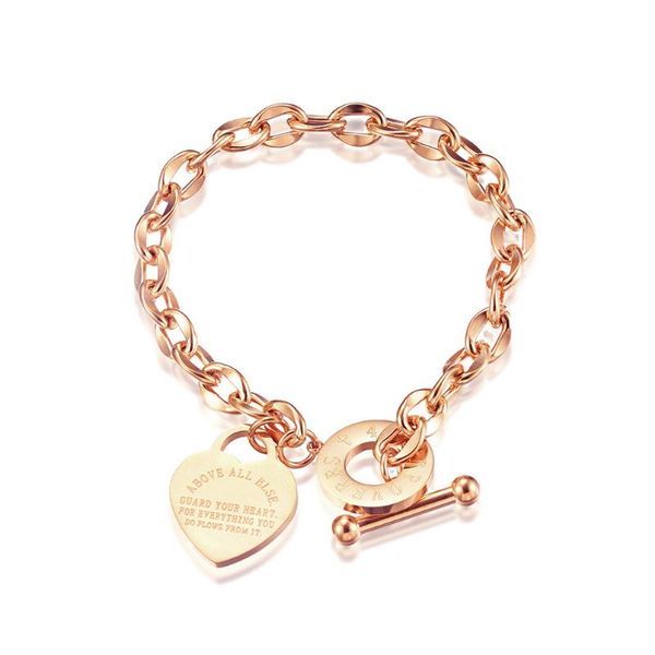 

link, chain titanium steel rose gold bracelet love heart ring bolt women's jewelry, Black