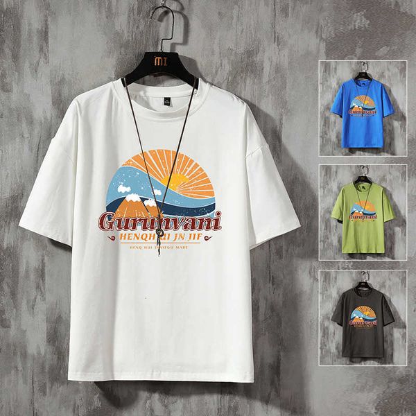 

men's t-shirts mountain print o neck cotton t shirt men and woman summer short sleeve designed casual tee nz4e, White;black