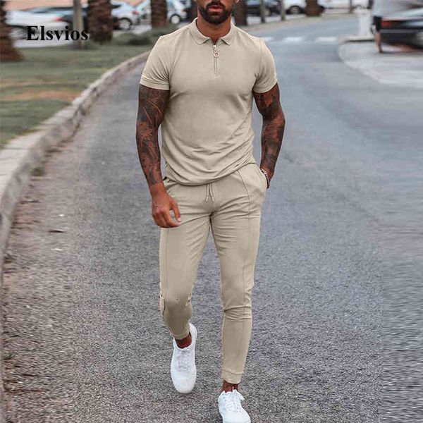 

men's tracksuits 2021 streetwear summer short sleeve shirt and drawstring pants suit casual male clothes outfits fashion two, Gray
