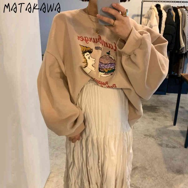 

autumn and winter casual cartoon printed women's sweatshirt versatile pleated skirt korean 2 piece set women 210506, White