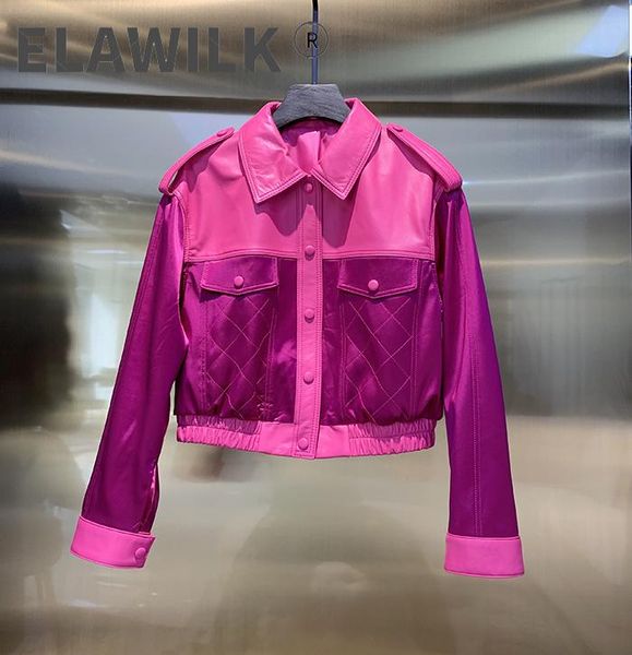 

women's leather & faux 2021 spring autumn jackets chic sheepskin genuine short coat b358, Black