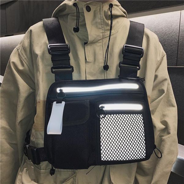 

fashionable men and women reflective zipper tooling tactical bag street hip-hop multifunctional vest chest waist bags