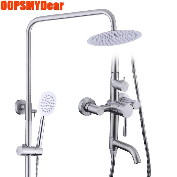 

cold shower set bathroom wall mount round system brush nickel sus304 stainless steel bath faucet modern taps torneira sets