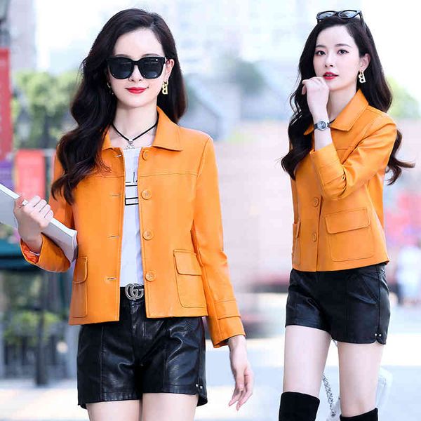 

small women's 2021 autumn new korean short motorcycle suit slim pu leather et, Black;brown