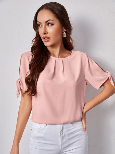 

solid self-tie split sleeve r9fb#, White