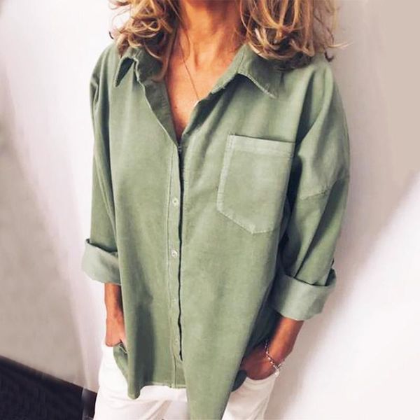 

women's blouses & shirts women cotton linen shirt spring autumn casual loose long sleeve fashion pure color lapel blouse plus size s-5, White