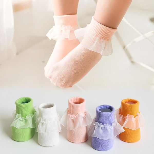 

children's socks spring cute pure color combed cotton female baby breathable tube lace, Pink;yellow