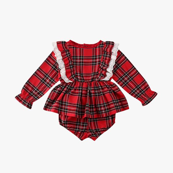 

0-24m christmas born infant baby girl clothes set red plaid long sleeve shorts autumn spring clothing xmas outfit 210515, White